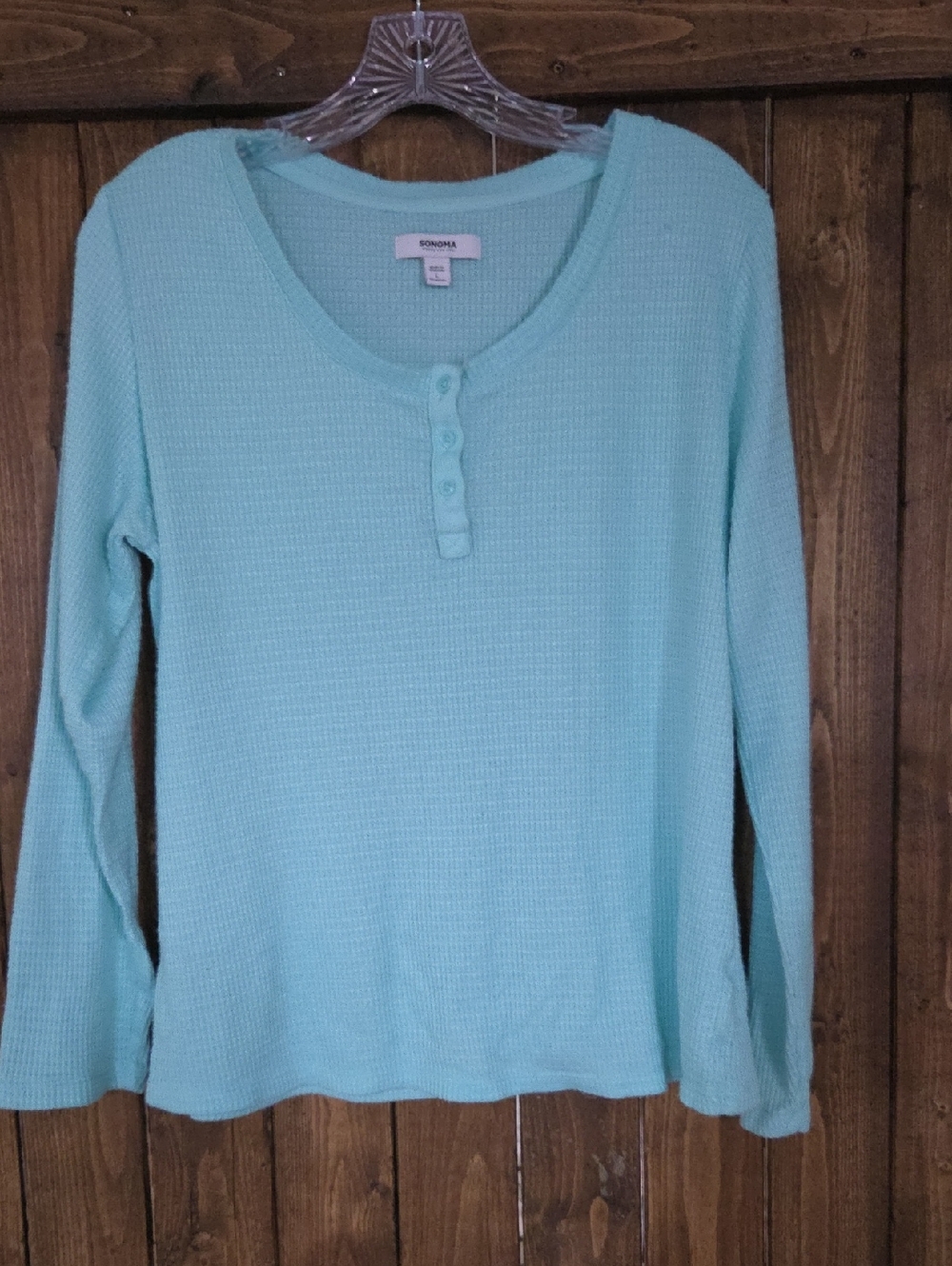 Sonoma Aqua Waffle Knit Henley Top